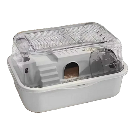 Gaiola para hamster antimordidas cinzenta com tampa basculante transparente