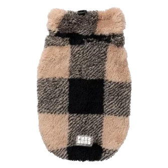 Camisola teddy para cães FuzzYard Checkered Teddy preta e bege