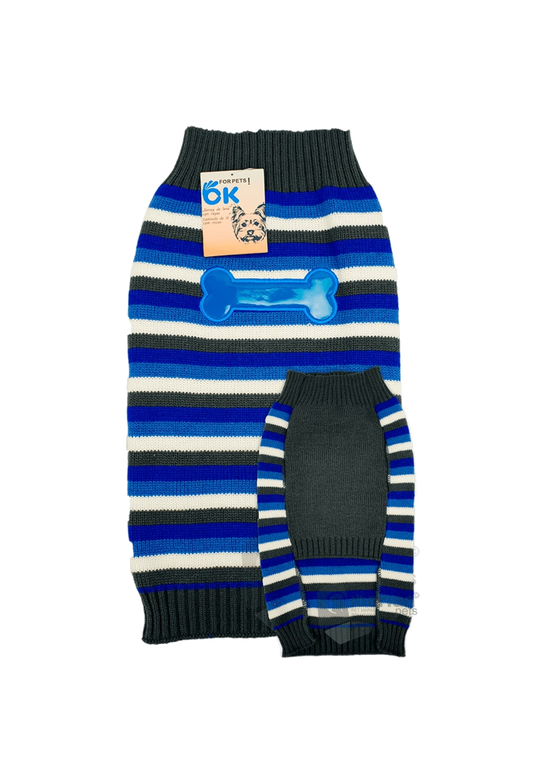 Camisola de malha para cães com riscas de ossos
