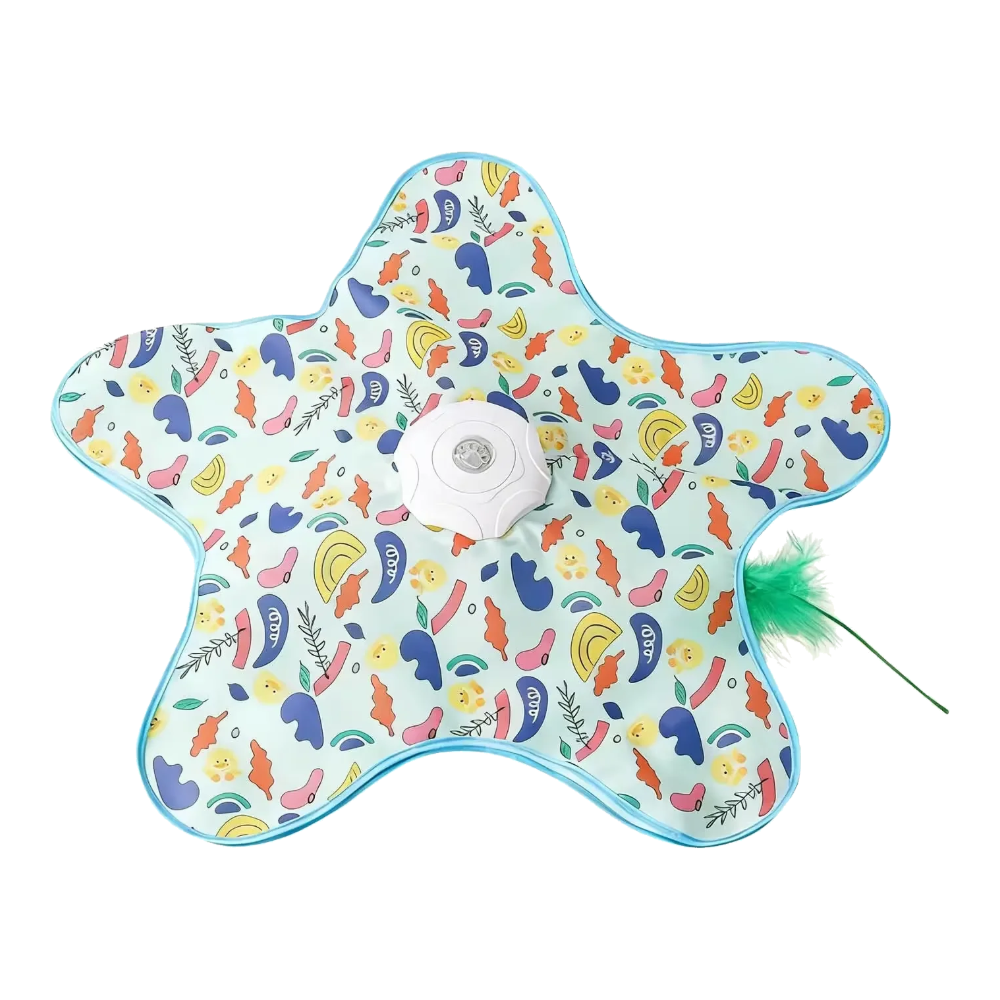 Brinquedo interativo para gatos em forma de estrela com pena, estampado multicolor