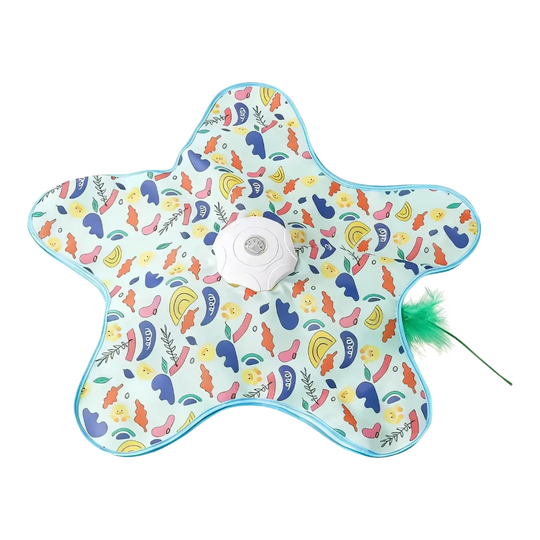 Brinquedo interativo para gatos em forma de estrela com pena, estampado multicolor