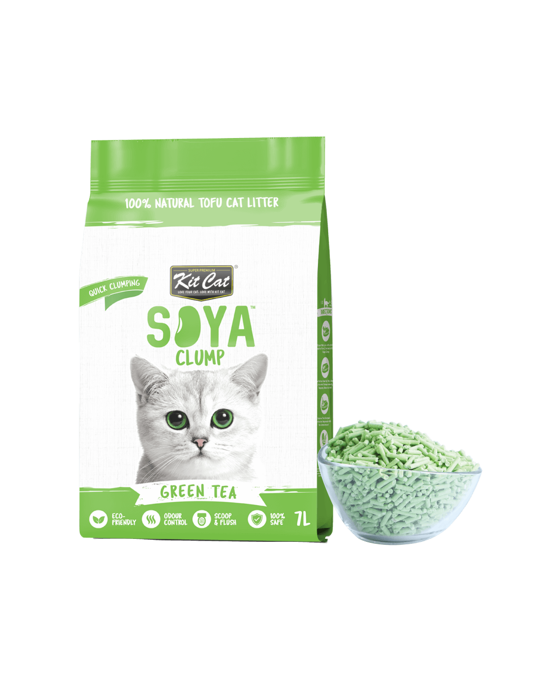 Areia para gatos Kit Cat Eco chá verde, 7 L (2,5 kg)
