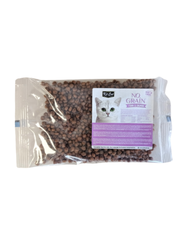 Ração para gatos sem cereais Kit Cat No Grain atum e salmão, amostra 50 g