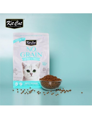 Ração para gatos sem cereais Kit Cat No Grain frango e peru, 10 kg