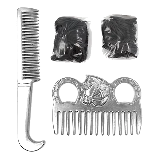 Kit de peines para crin y cola de caballo con gomas para trenzar