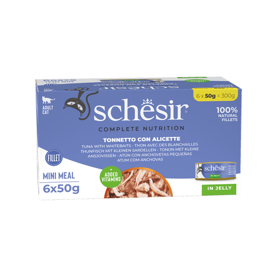 Comida húmida para gatos Schesir atum com anchovas, 6 × 50 g, multipack
