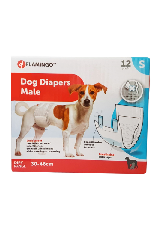 Fraldas para cães machos Flamingo tamanho 1 (S), 30-46 cm