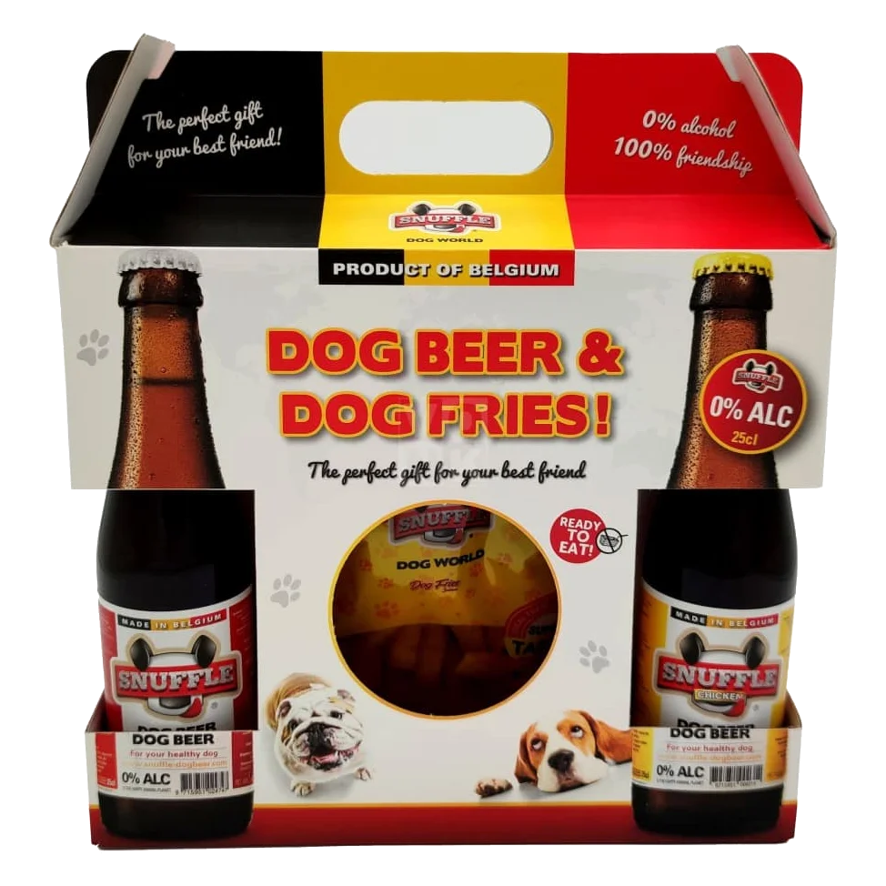 Pack presente Snuffle Dog cerveja e batatas fritas para cães