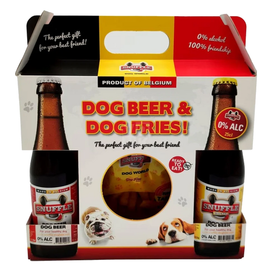 Pack presente Snuffle Dog cerveja e batatas fritas para cães