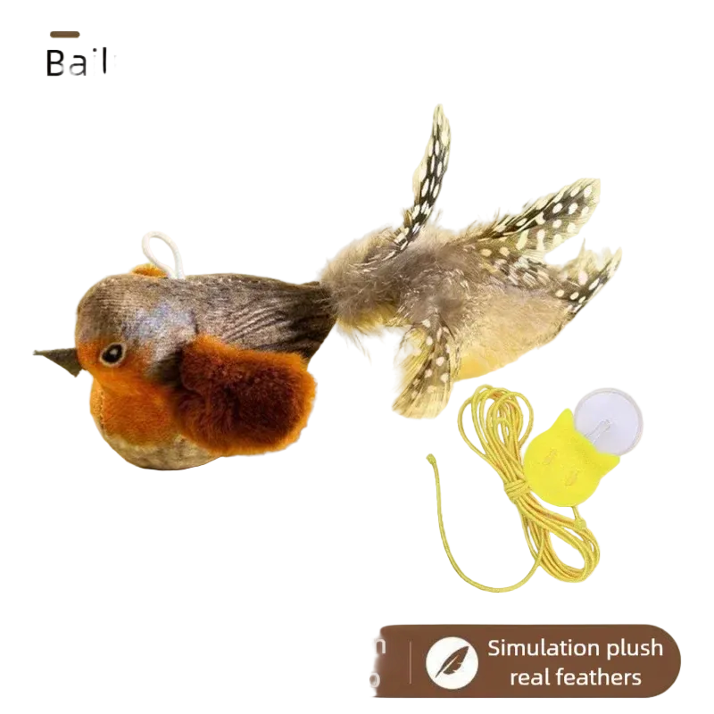 Pájaro de peluche que aletea y pía para gatos, juguete interactivo, gris