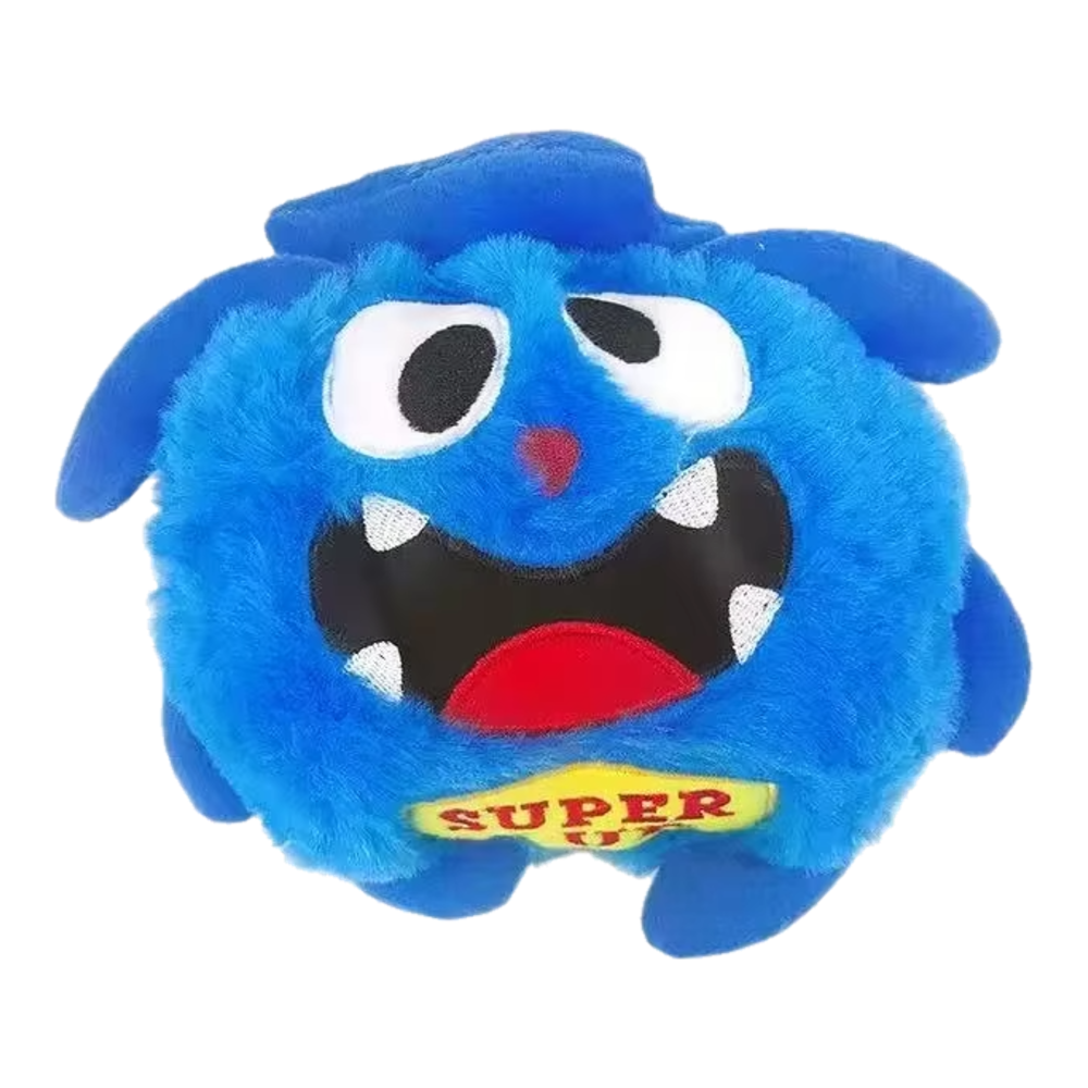 Bola interativa para cão com capa de peluche azul