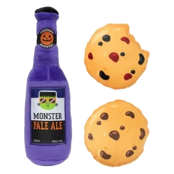 Peluche de Halloween para cães FuzzYard Monster Pale Ale, pack de 3