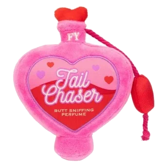 Peluche para cães FuzzYard Love Tail Chaser Perfume, frasco de perfume