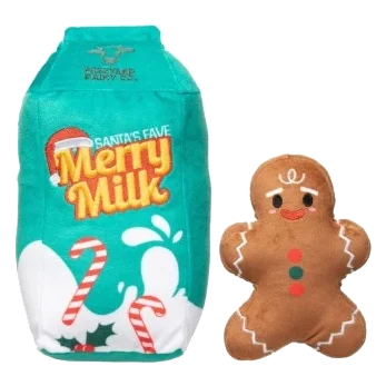 Peluches de Natal para cães FuzzYard Milk & Gingerbread, pack de 2