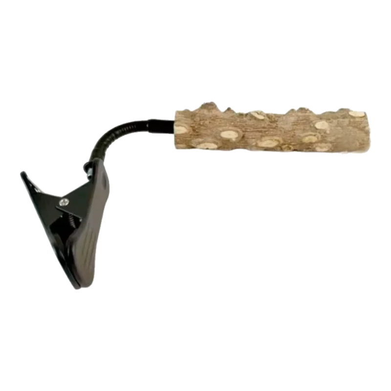 Poleiro de madeira natural para aves com pinça ajustável