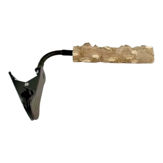 Poleiro de madeira natural para aves com pinça ajustável