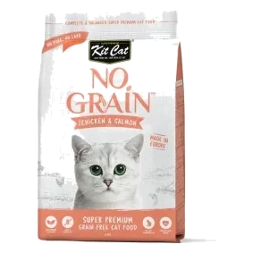 Ração para gatos sem cereais Kit Cat No Grain frango e salmão, 1 kg
