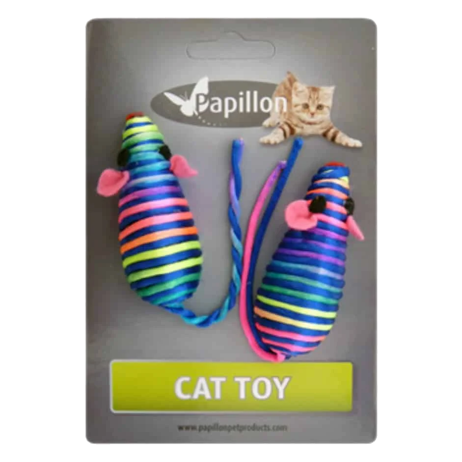 Ratos arco-íris com guizo para gatos, 7 cm, blister de 2