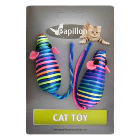 Ratos arco-íris com guizo para gatos, 7 cm, blister de 2