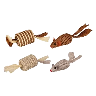 Rato e rolo de sisal para gatos