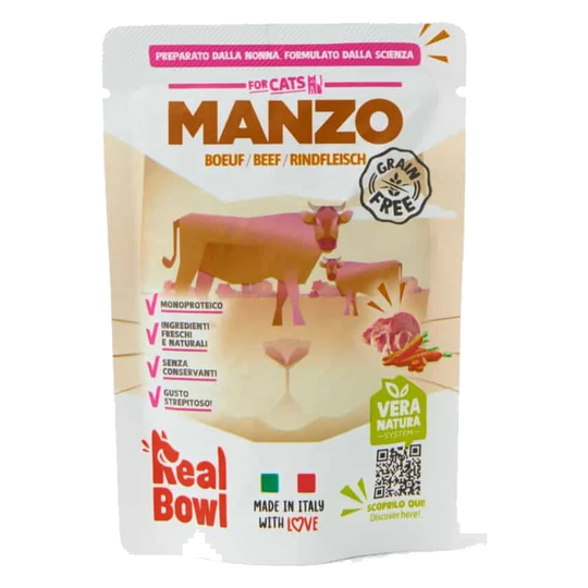 Comida húmida para gatos Real Bowl vaca fresco, 80 g