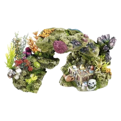 Rochas e plantas com tesouro decoração para aquário