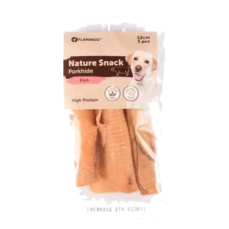 Rolos de pele de porco desidratada para cães Flamingo 12 cm, 3 un.