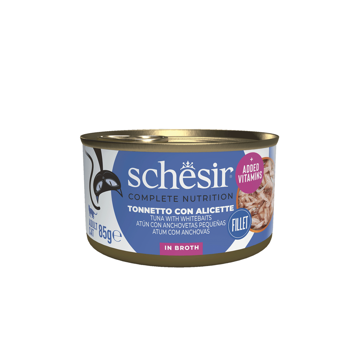 Comida húmida para gatos Schesir atum e anchovas com arroz ao natural, 85 g