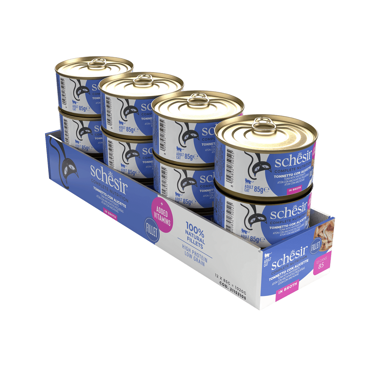 Comida húmida para gatos Schesir atum e anchovas com arroz ao natural, 85 g – imagem 2