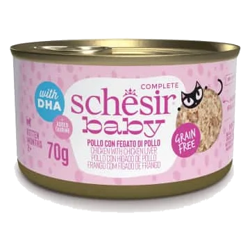 Comida húmida para gatos Schesir Baby frango com fígados de frango, 70 g