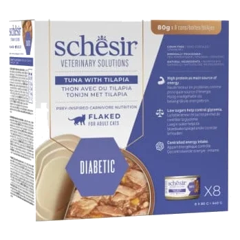 Comida húmida para gatos Schesir Diabetes Control atum com tilápia, 80 g