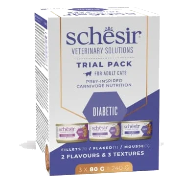 Schesir Diabetes Control pack de experiência dieta veterinária, 3 × 80 g