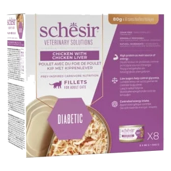 Comida húmida para gatos Schesir Diabetes Control em filetes frango com fígado, 80 g