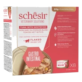 Comida húmida para gatos Schesir Gastrointestinal desfiado atum com peixe branco