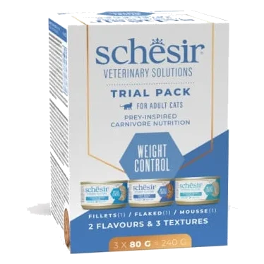 Schesir Weight Loss pack de experiência dieta veterinária, 3 × 80 g