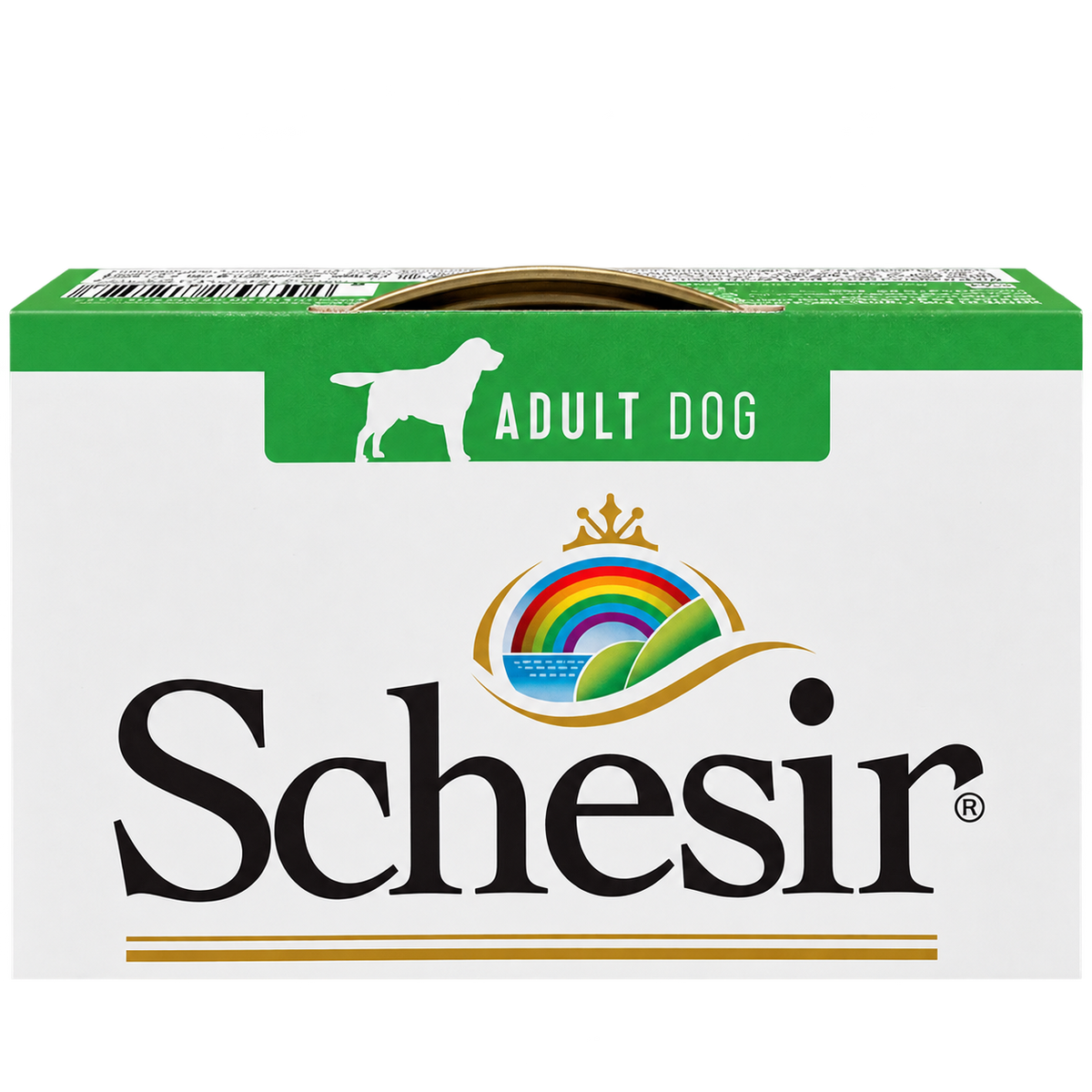 Parte superior da embalagem Schesir filetes de frango com indicação Adult Dog