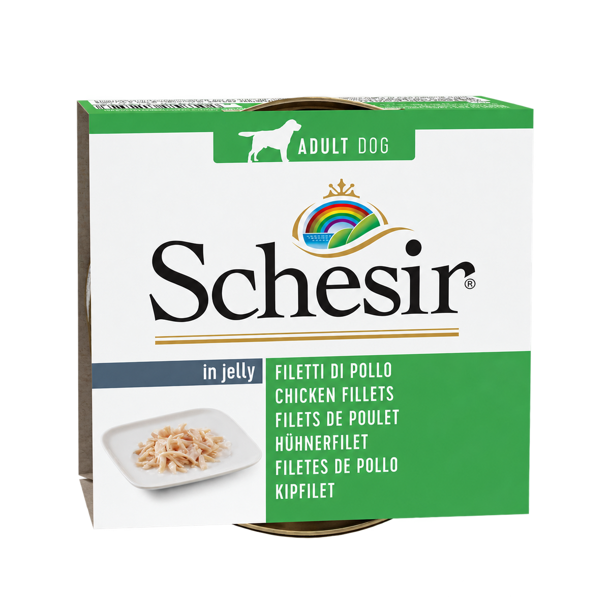 Schesir filetes de frango em gelatina para cães adultos, lata de 150 g