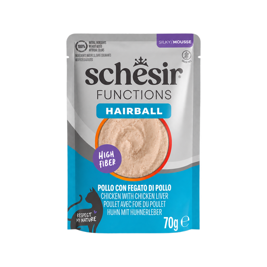 Comida húmida para gatos Schesir Functions Hairball frango, 70 g