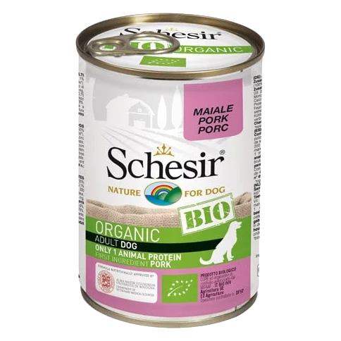 Comida húmida para cães Schesir Bio porco, lata 400 g
