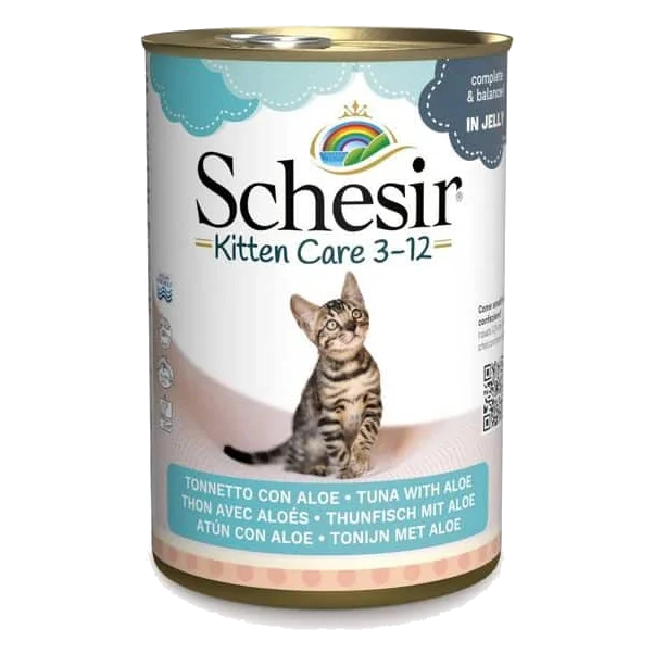 Comida húmida para gatinhos Schesir atum com aloé, lata 140 g