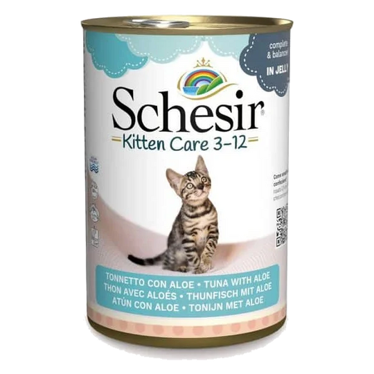 Comida húmida para gatinhos Schesir atum com aloé, lata 140 g