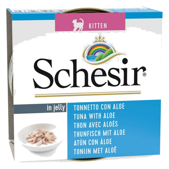 Comida húmida para gatinhos Schesir atum com aloé, lata 85 g