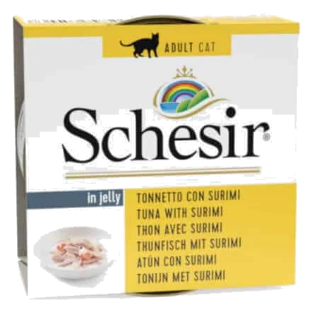 Comida húmida para gatos Schesir atum com surimi, lata 85 g