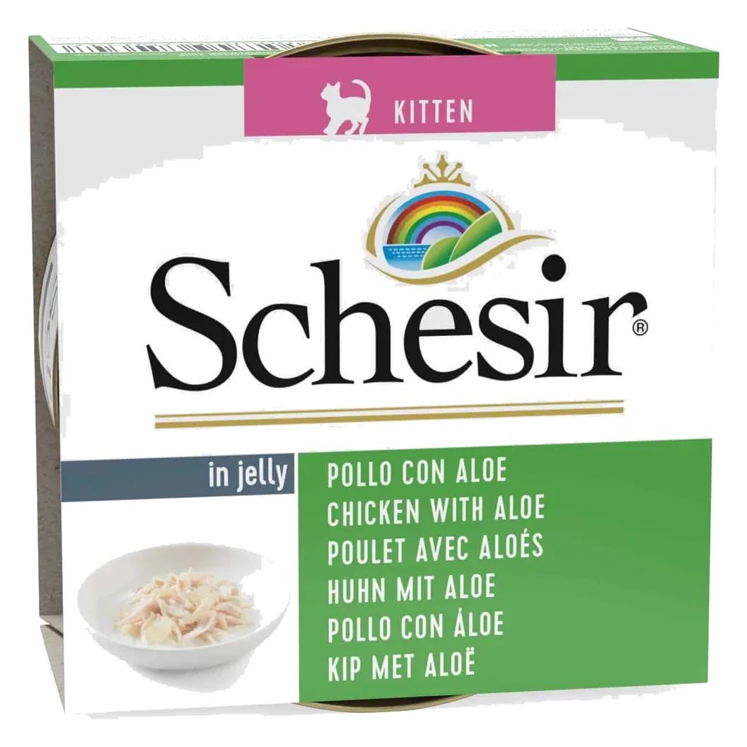 Comida húmida para gatinhos Schesir filetes de frango com aloé, lata 85 g