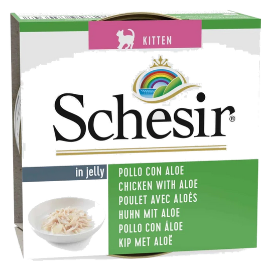 Comida húmida para gatinhos Schesir filetes de frango com aloé, lata 85 g