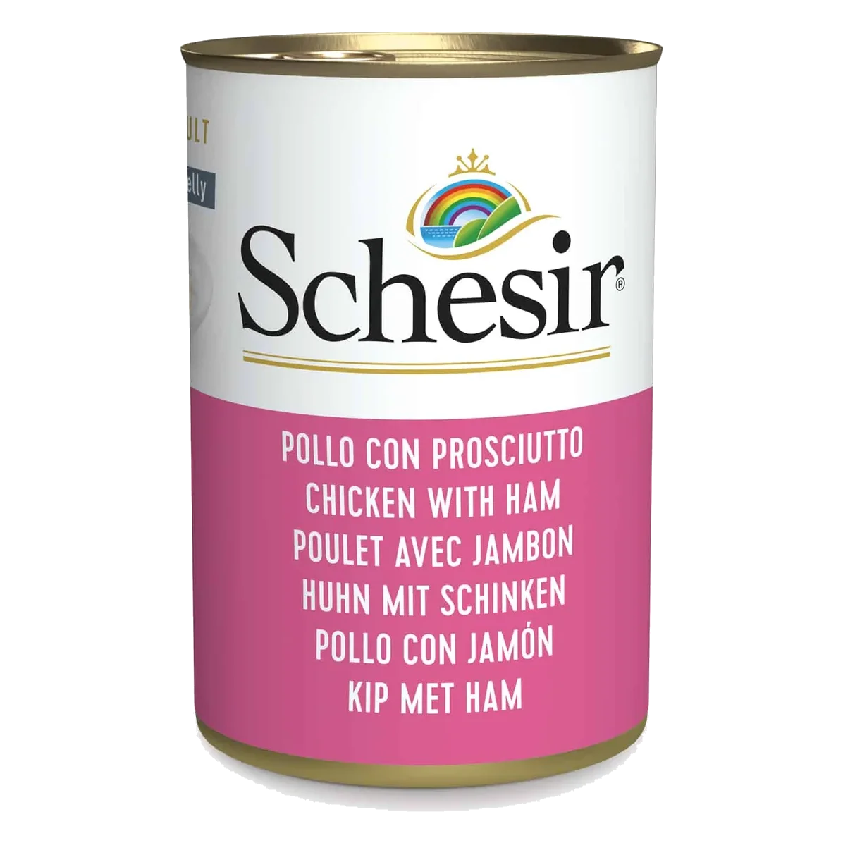 Comida húmida para gatos Schesir filetes de frango com fiambre, lata 140 g