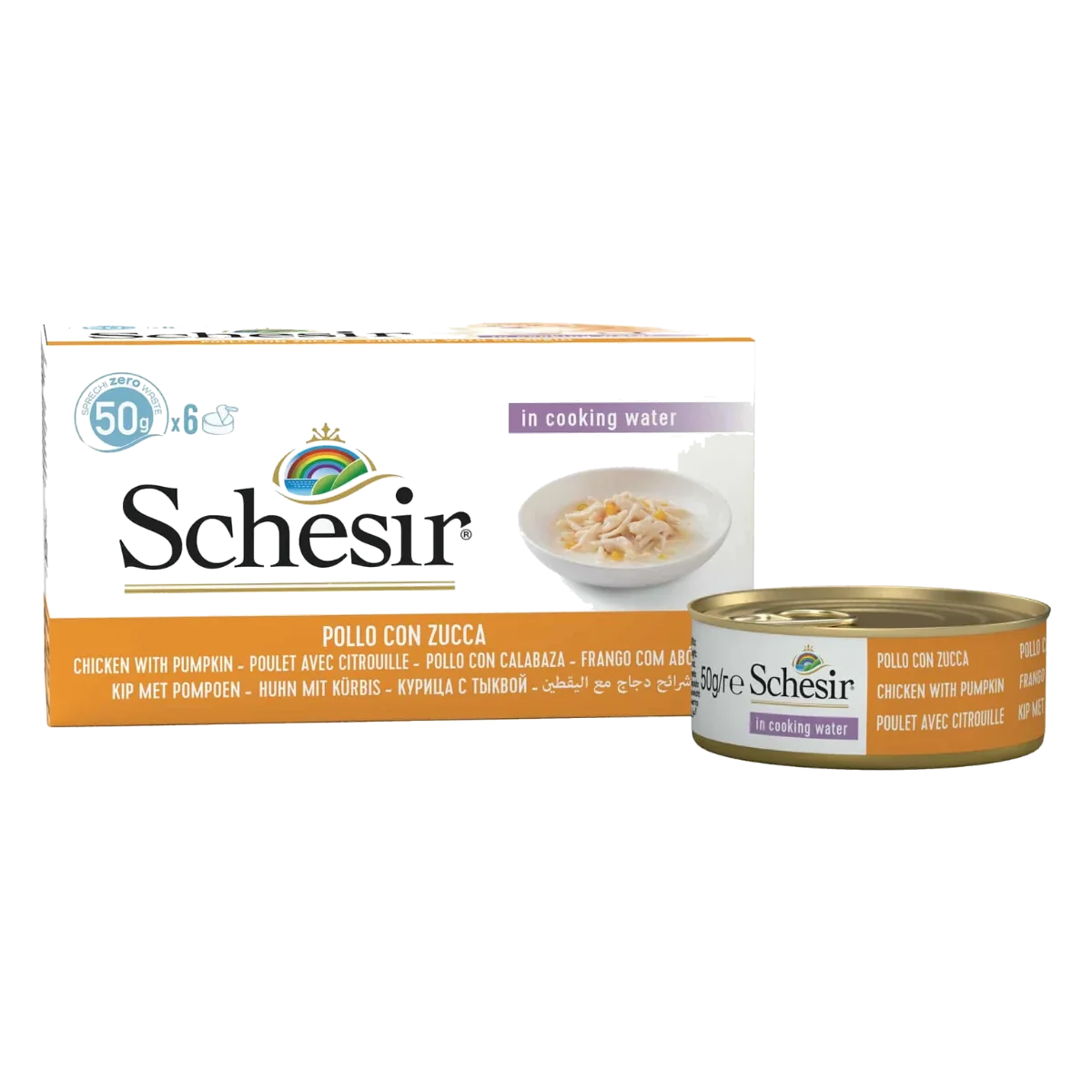 Comida húmida para gatos Schesir filetes de frango com abóbora, 6 × 50 g, multipack