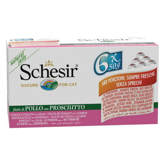 Comida húmida para gatos Schesir filetes de frango com fiambre, 6 × 50 g, multipack