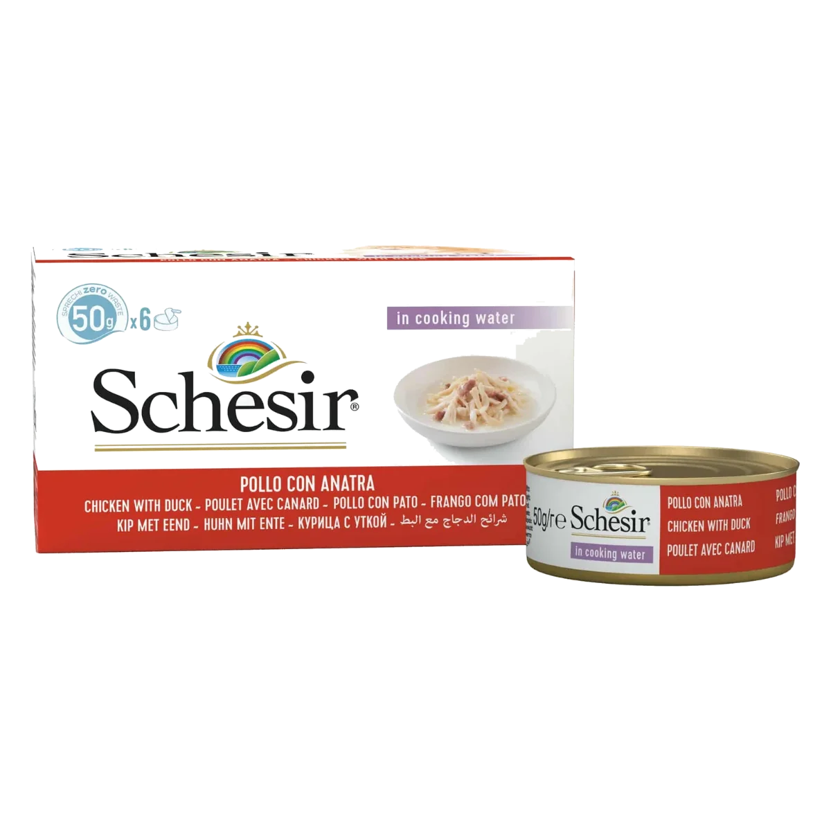 Comida húmida para gatos Schesir filetes de frango com pato, 6 × 50 g, multipack