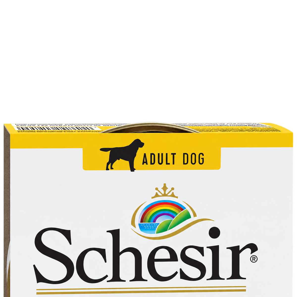 Parte superior da embalagem Schesir frango e fiambre com indicação Adult Dog